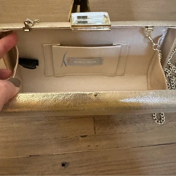 Nordstrom Shimmering Gold Clutch w/ removable chain strap - Picture 6 of 6